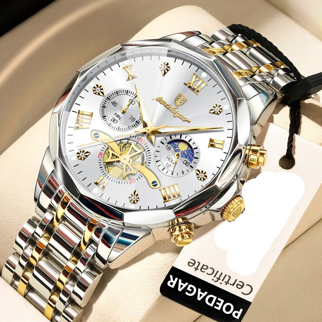 POEDAGAR Luxury Men Watch Top Original Waterproof Luminous Chronograph Man Wristwatch Stainless Steel Quartz Men's Watches Reloj