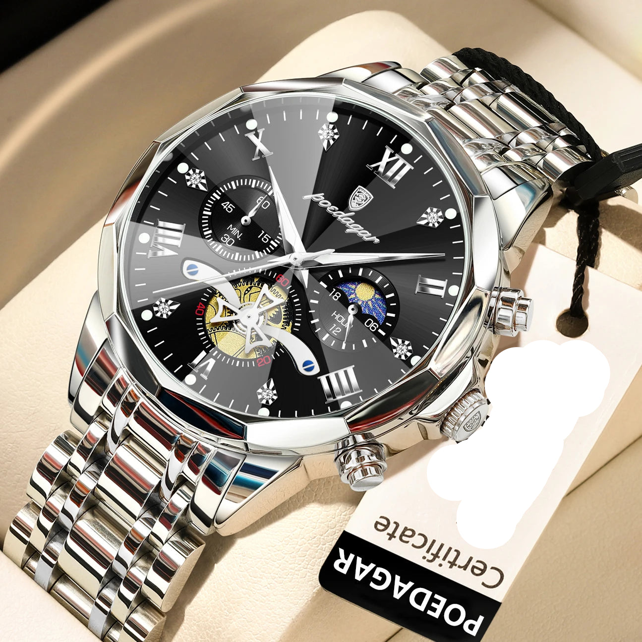 POEDAGAR Luxury Men Watch Top Original Waterproof Luminous Chronograph Man Wristwatch Stainless Steel Quartz Men's Watches Reloj