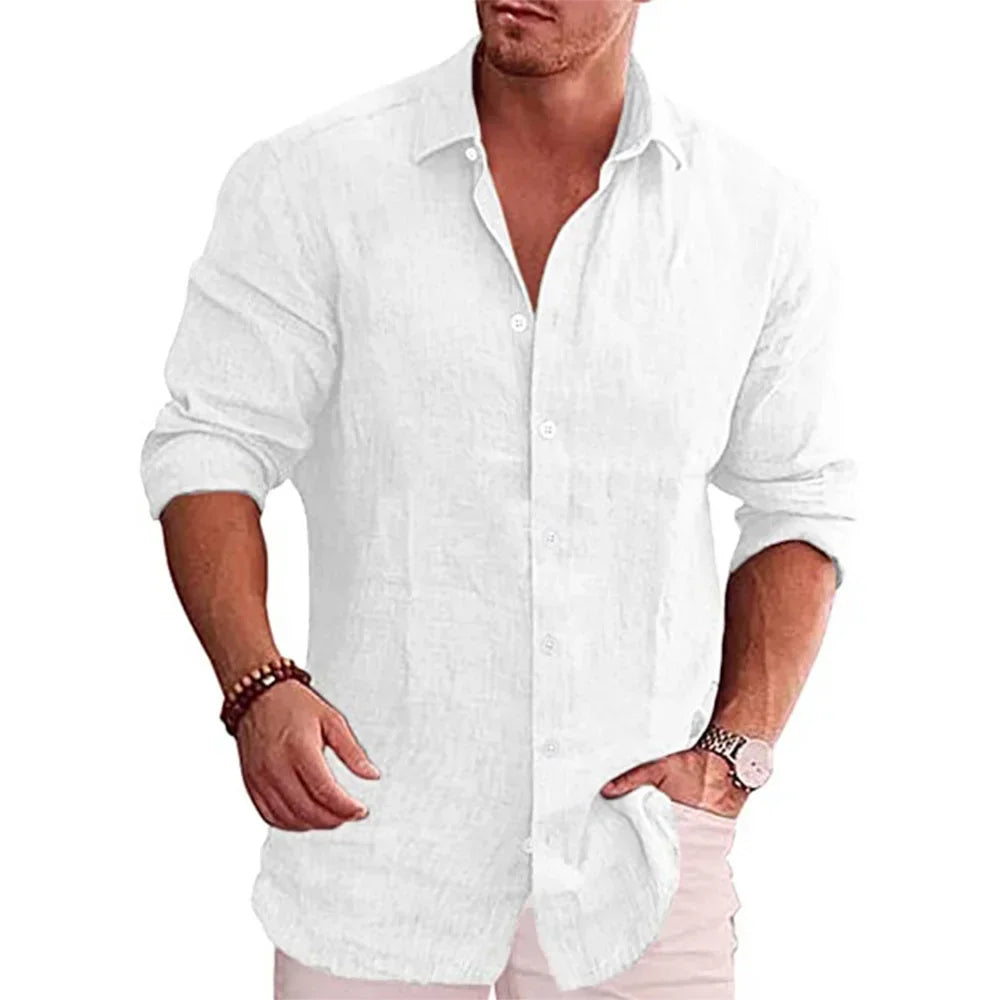 Men's Long Sleeve Linen Shirt Casual Style Various Sizes