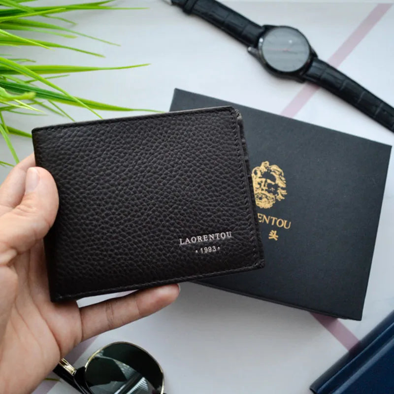 LAORENTOU Genuine Leather Men's Wallets Driver's License Card Holder Vintage Casual Leather Coin Purse Card Clutch Bag for Men