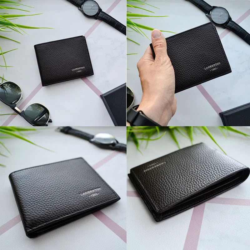 LAORENTOU Genuine Leather Men's Wallets Driver's License Card Holder Vintage Casual Leather Coin Purse Card Clutch Bag for Men