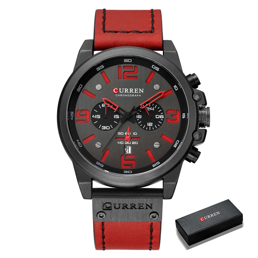 CURREN Mens Watches Top Luxury Brand Waterproof Sport Wrist Watch Chronograph Quartz Military Genuine Leather Relogio Masculino