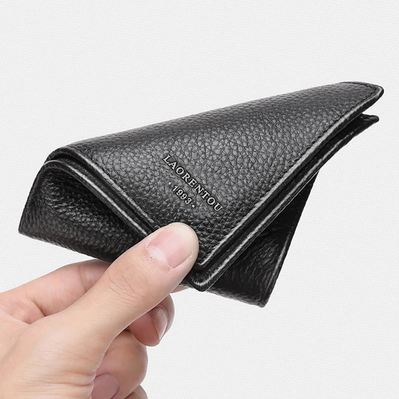 LAORENTOU Genuine Leather Men's Wallets Driver's License Card Holder Vintage Casual Leather Coin Purse Card Clutch Bag for Men