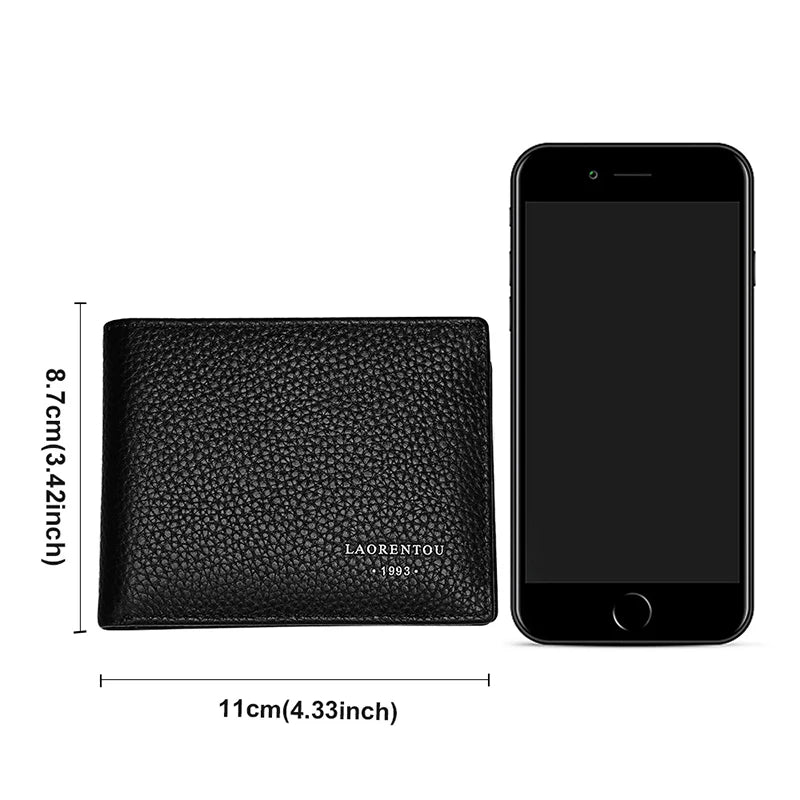 LAORENTOU Genuine Leather Men's Wallets Driver's License Card Holder Vintage Casual Leather Coin Purse Card Clutch Bag for Men