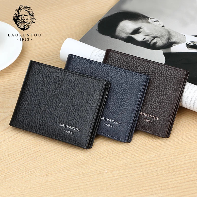 LAORENTOU Genuine Leather Men's Wallets Driver's License Card Holder Vintage Casual Leather Coin Purse Card Clutch Bag for Men