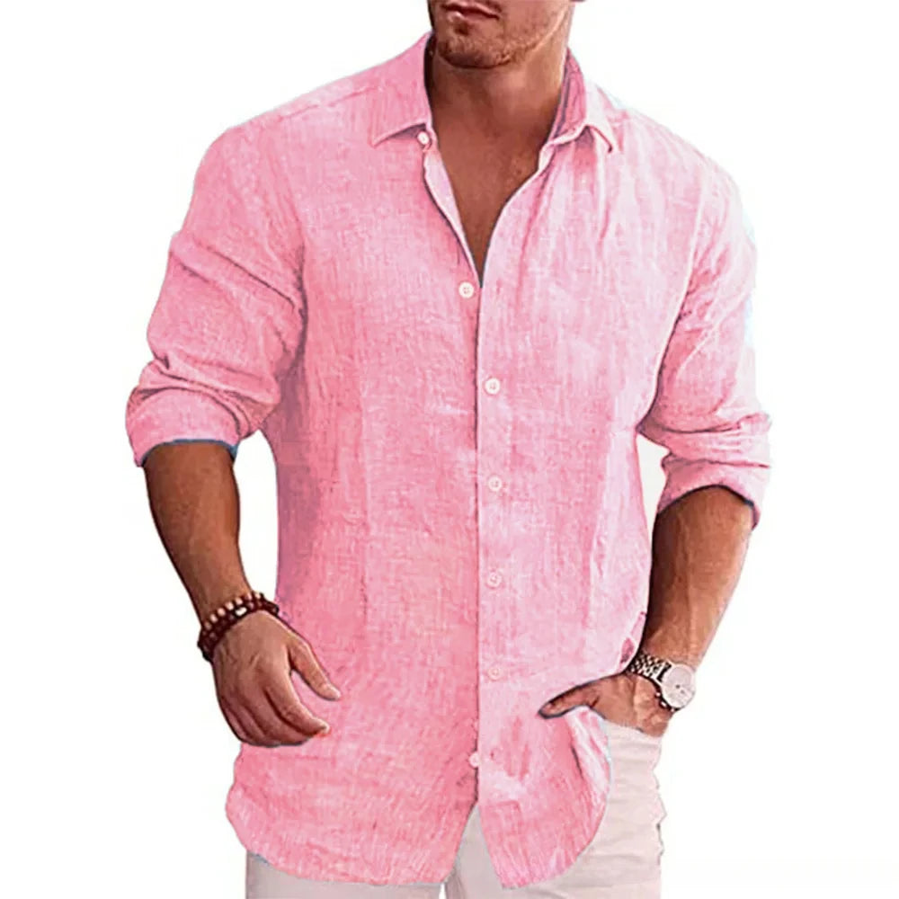 Men's Long Sleeve Linen Shirt Casual Style Various Sizes