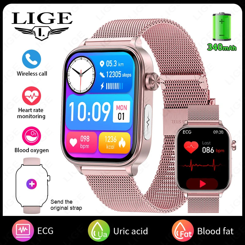LIGE  New ECG+PPG AI Healthy Diagnose Smart Watch Men  Blood Lipid Uric Acid   Health Tracker Smartwatch