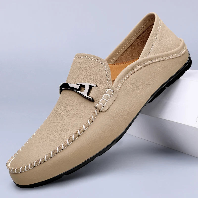 Genuine leather loafers, comfortable soft leather casual shoes.