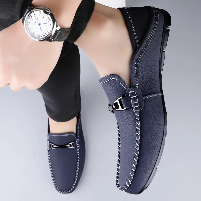 Genuine leather loafers, comfortable soft leather casual shoes.