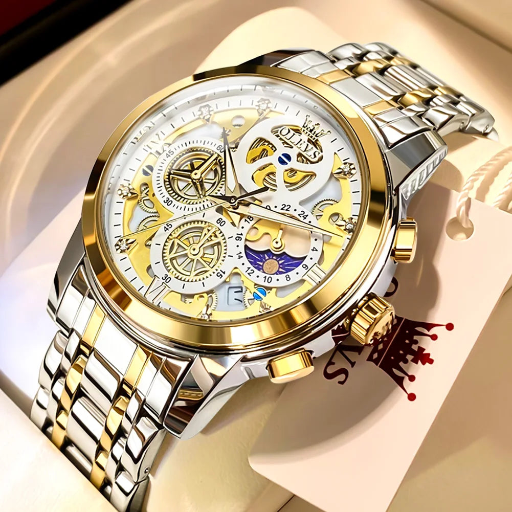 OLEVS Men's Watches Top Brand Luxury Original Waterproof Quartz Watch for Man Gold