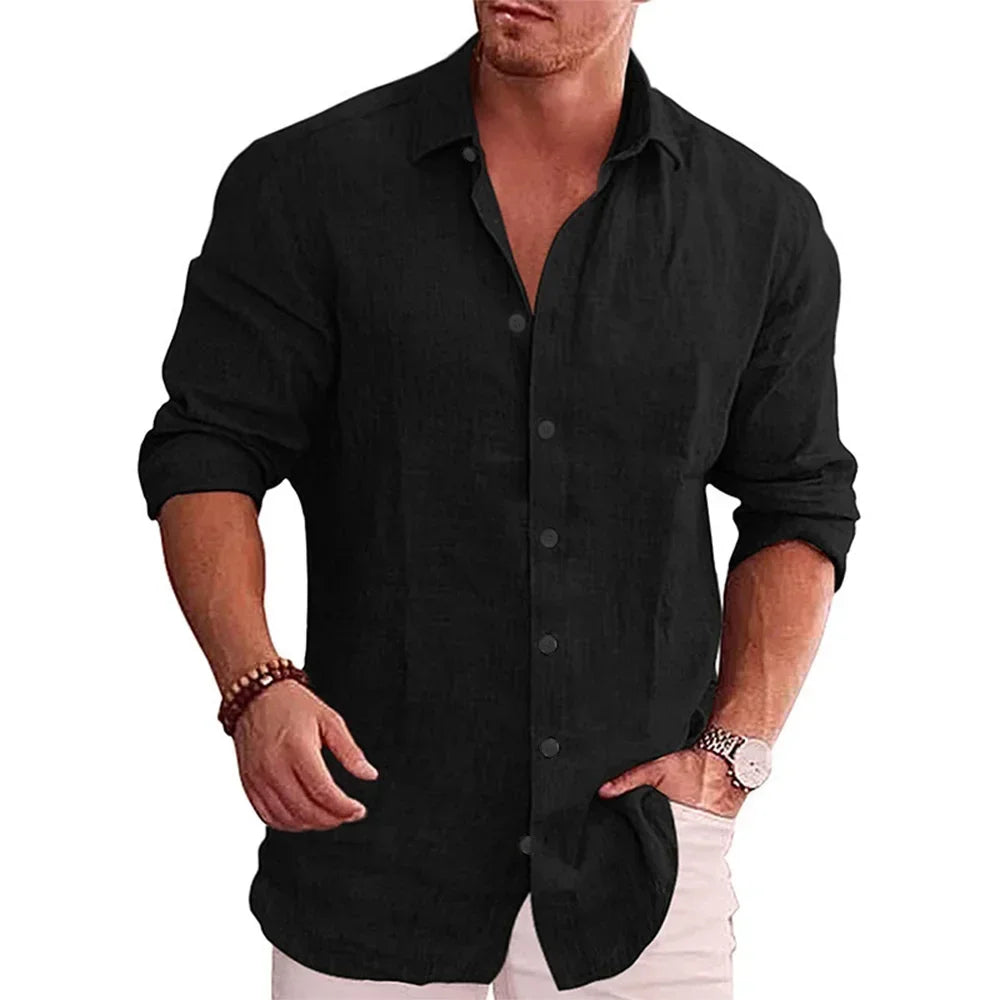 Men's Long Sleeve Linen Shirt Casual Style Various Sizes