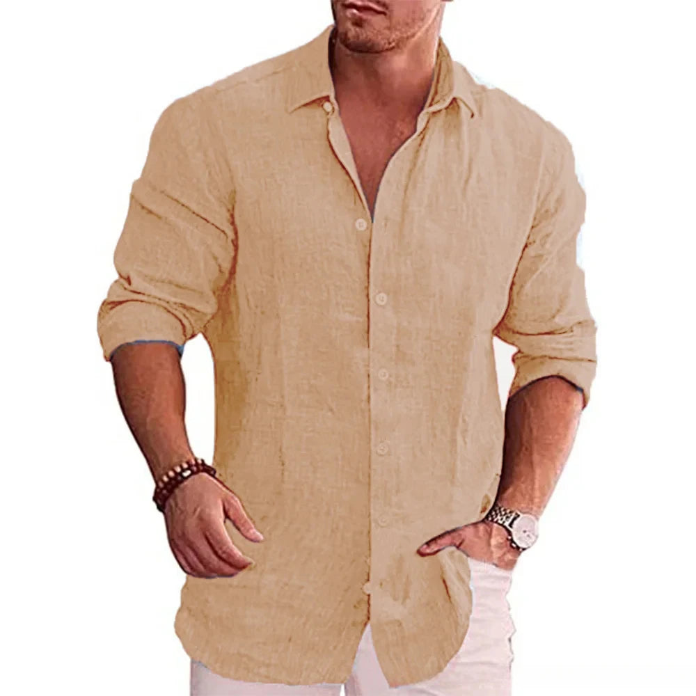 Men's Long Sleeve Linen Shirt Casual Style Various Sizes