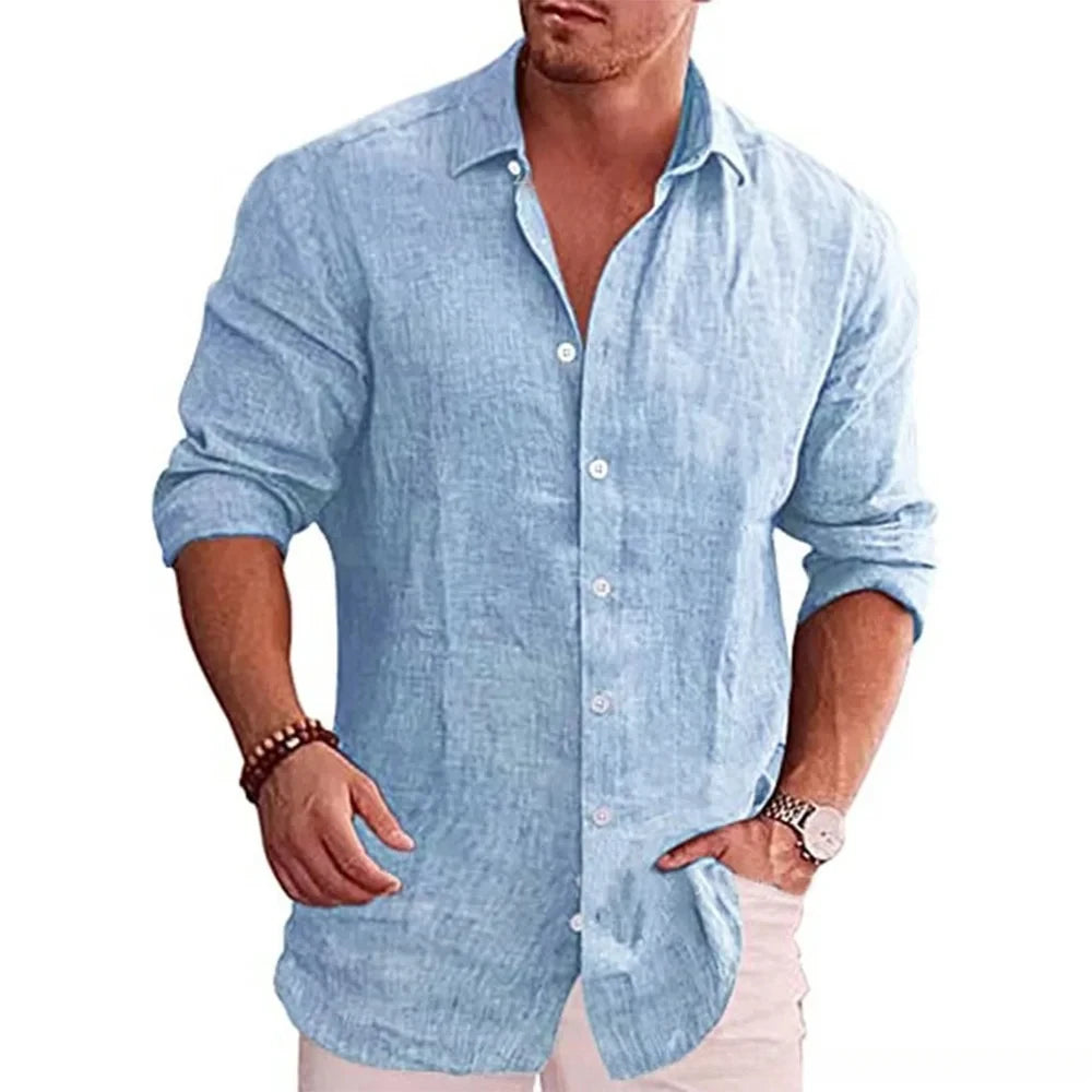 Men's Long Sleeve Linen Shirt Casual Style Various Sizes