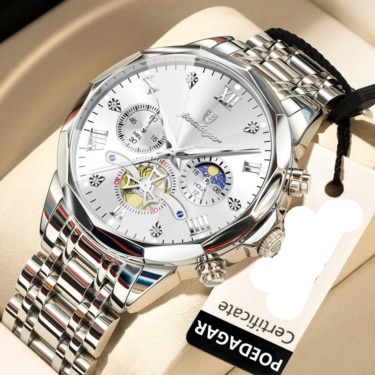 POEDAGAR Luxury Men Watch Top Original Waterproof Luminous Chronograph Man Wristwatch Stainless Steel Quartz Men's Watches Reloj