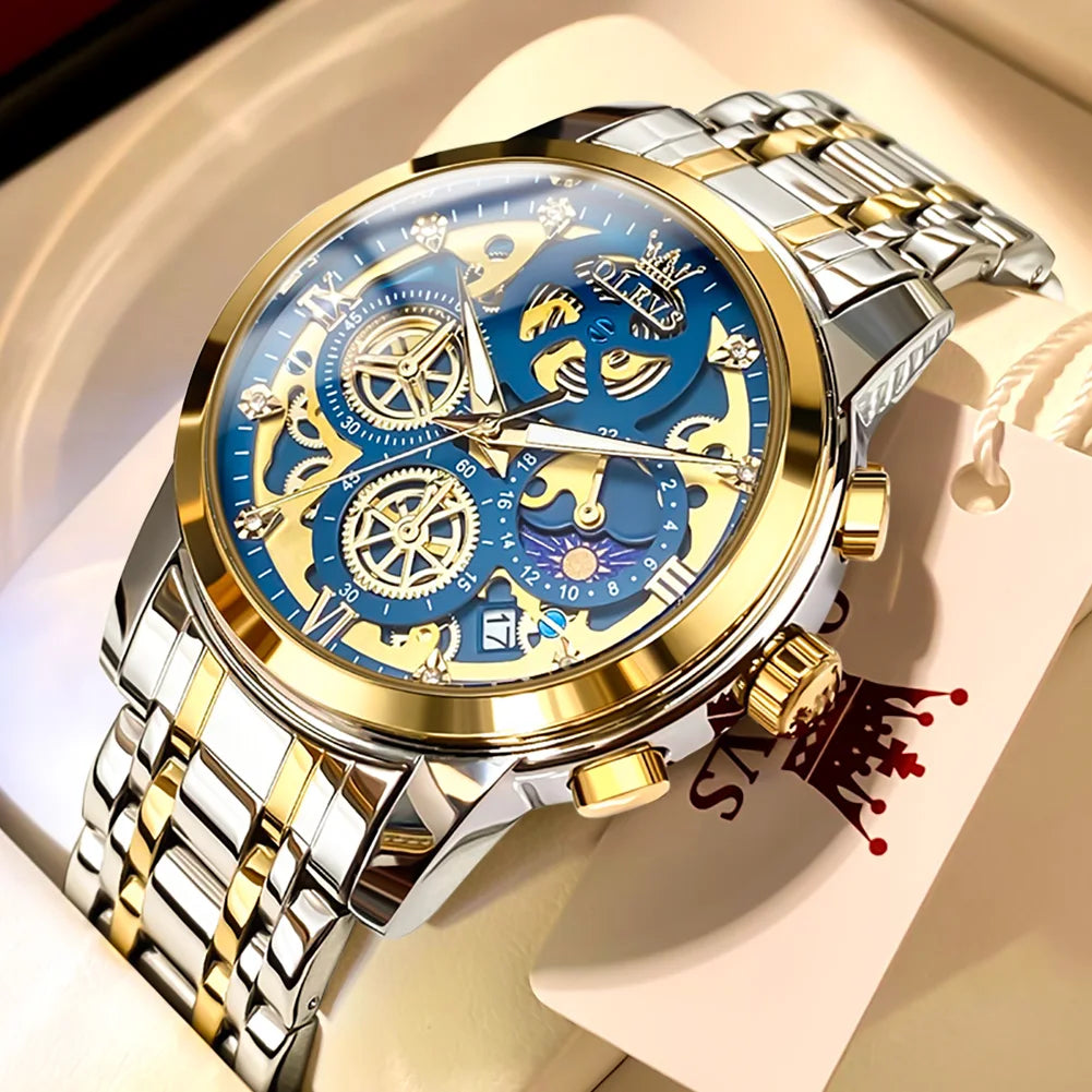 OLEVS Men's Watches Top Brand Luxury Original Waterproof Quartz Watch for Man Gold