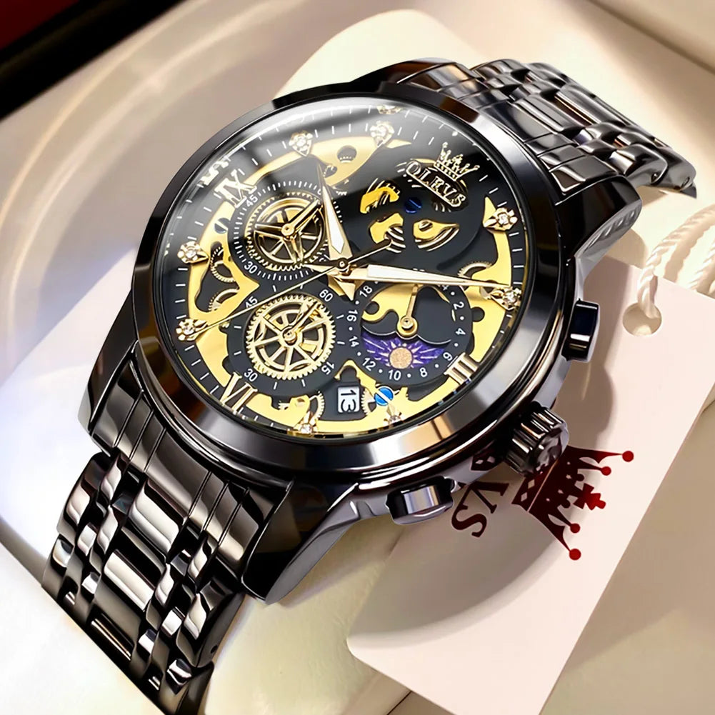 OLEVS Men's Watches Top Brand Luxury Original Waterproof Quartz Watch for Man Gold