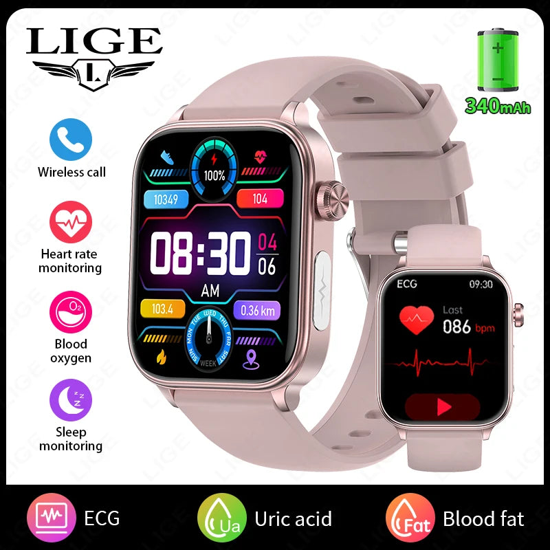 LIGE  New ECG+PPG AI Healthy Diagnose Smart Watch Men  Blood Lipid Uric Acid   Health Tracker Smartwatch