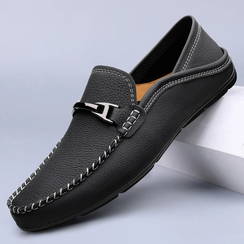 Genuine leather loafers, comfortable soft leather casual shoes.