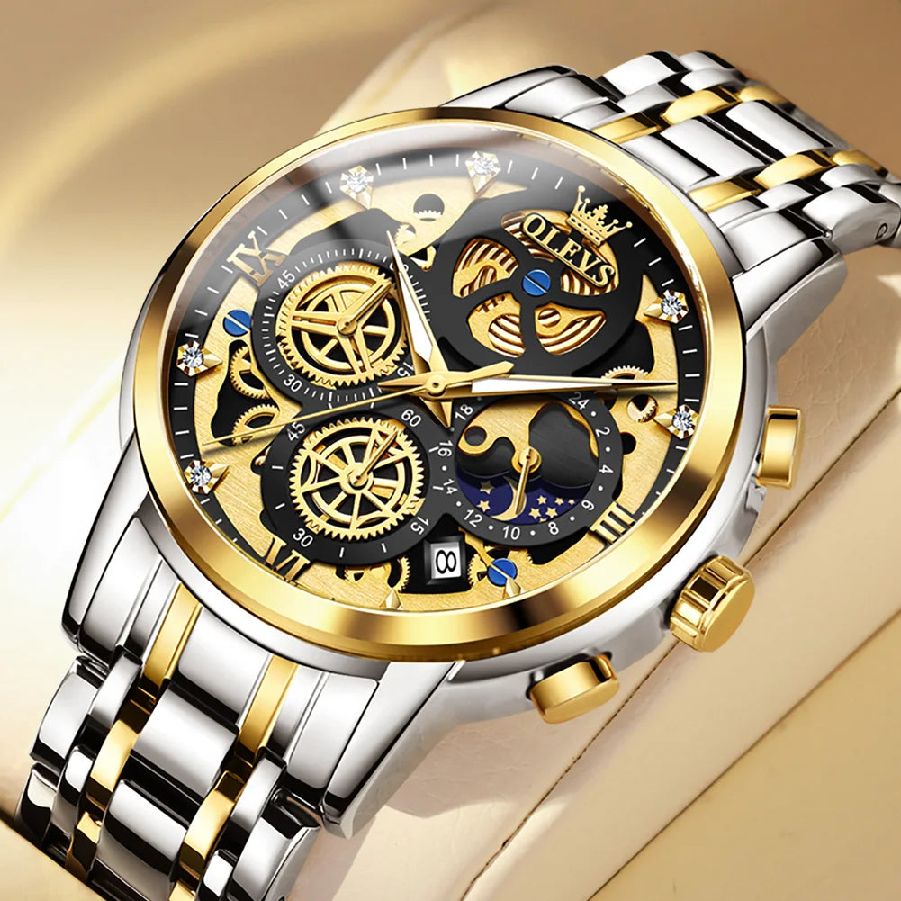 OLEVS Men's Watches Top Brand Luxury Original Waterproof Quartz Watch for Man Gold