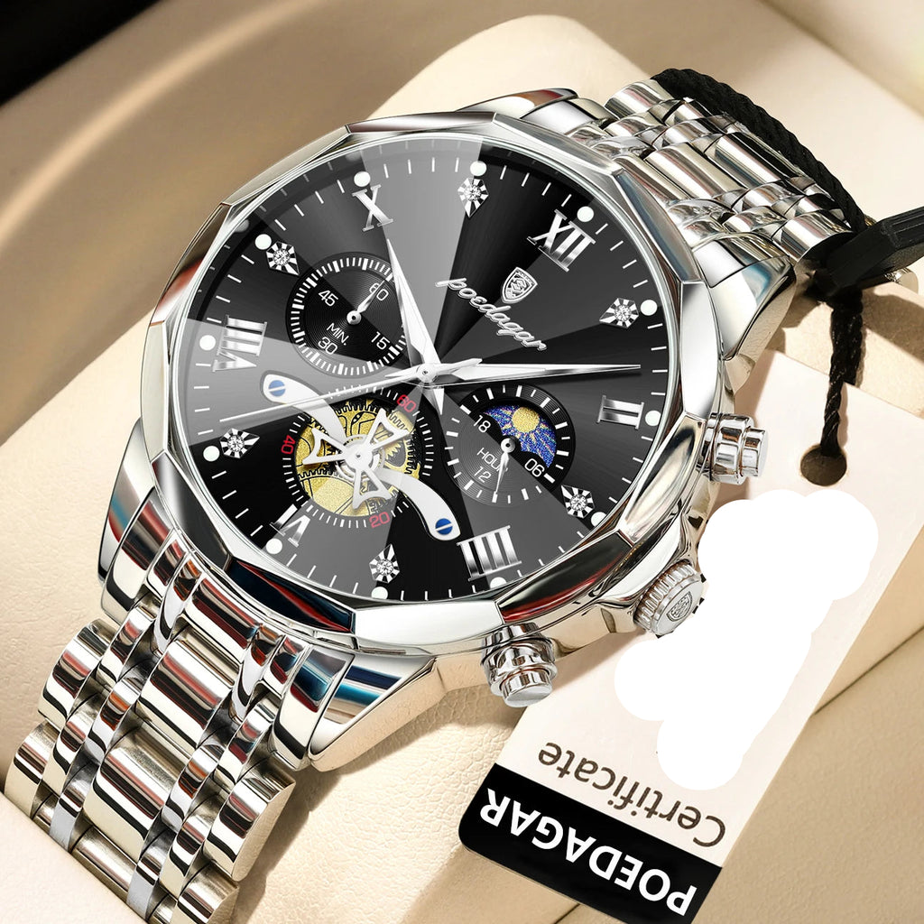POEDAGAR Luxury Men Watch Top Original Waterproof Luminous Chronograph Man Wristwatch Stainless Steel Quartz Men's Watches Reloj