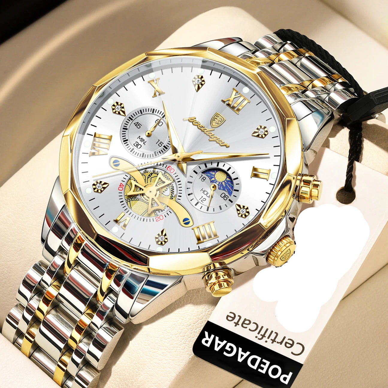 POEDAGAR Luxury Men Watch Top Original Waterproof Luminous Chronograph Man Wristwatch Stainless Steel Quartz Men's Watches Reloj