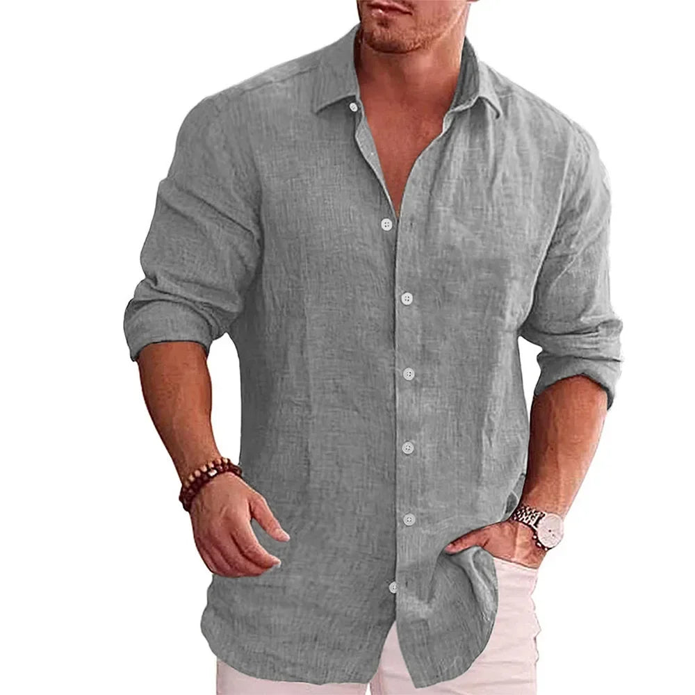 Men's Long Sleeve Linen Shirt Casual Style Various Sizes
