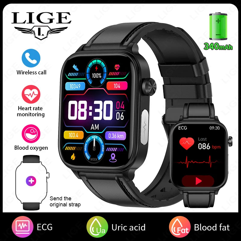 LIGE  New ECG+PPG AI Healthy Diagnose Smart Watch Men  Blood Lipid Uric Acid   Health Tracker Smartwatch