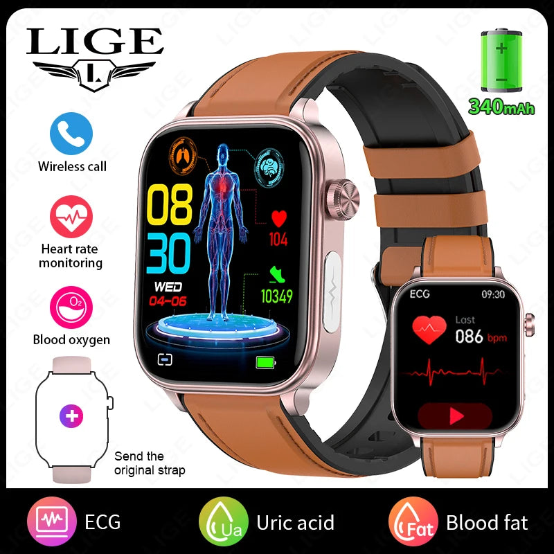 LIGE  New ECG+PPG AI Healthy Diagnose Smart Watch Men  Blood Lipid Uric Acid   Health Tracker Smartwatch