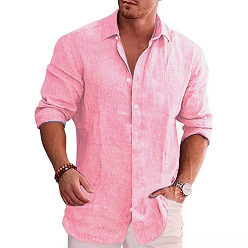 Men's Long Sleeve Linen Shirt Casual Style Various Sizes