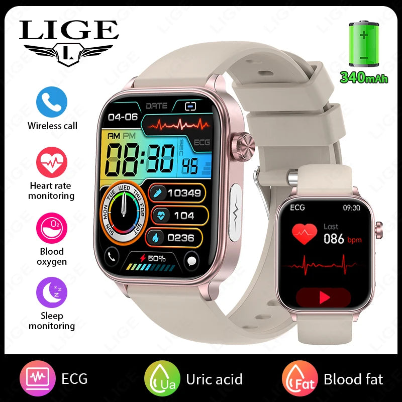 LIGE  New ECG+PPG AI Healthy Diagnose Smart Watch Men  Blood Lipid Uric Acid   Health Tracker Smartwatch