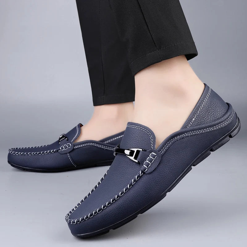 Genuine leather loafers, comfortable soft leather casual shoes.
